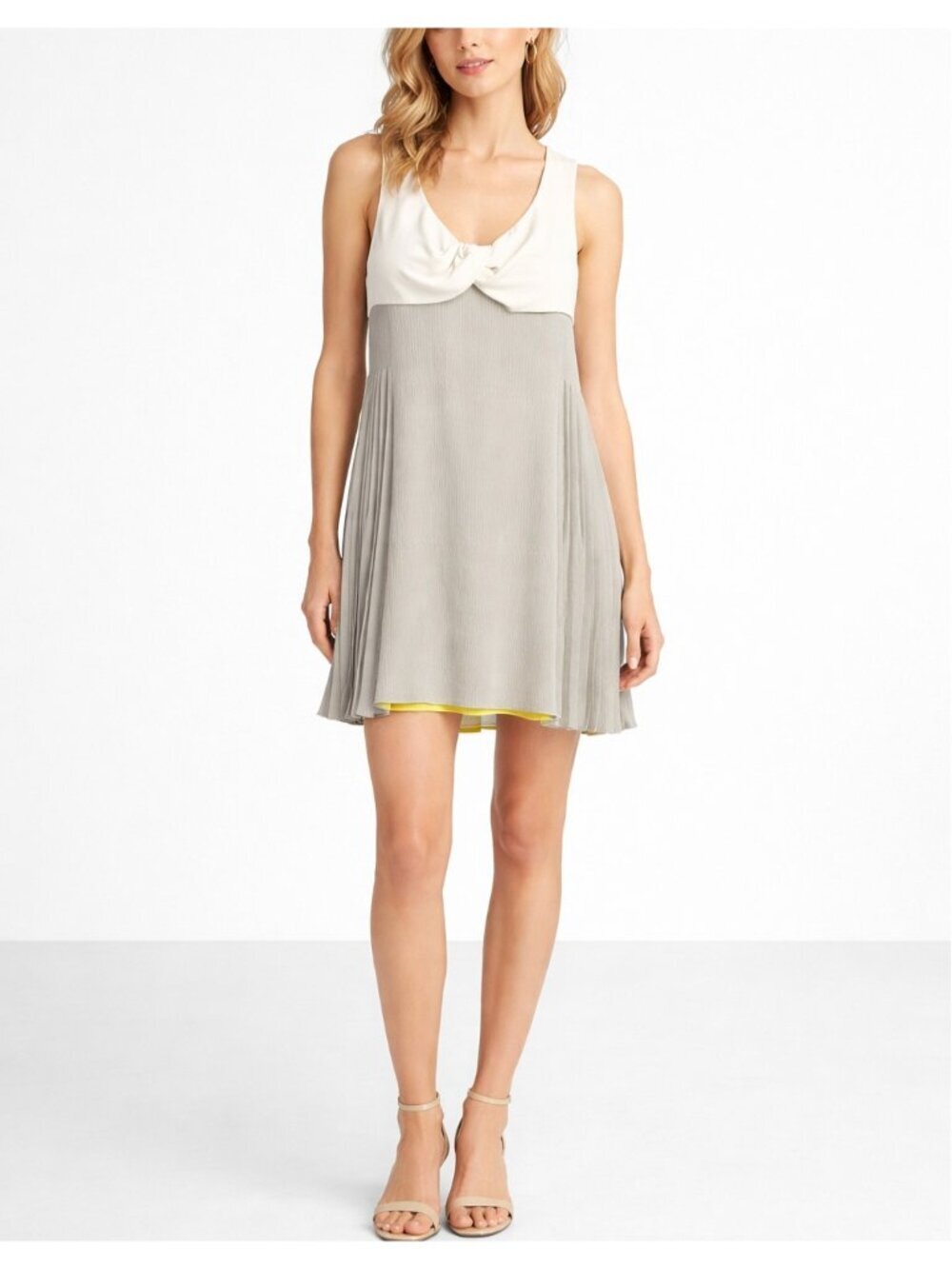 Alexander Wang Ivory Gray Pleated Silk Blend Dress Colorblock Mini Size 2